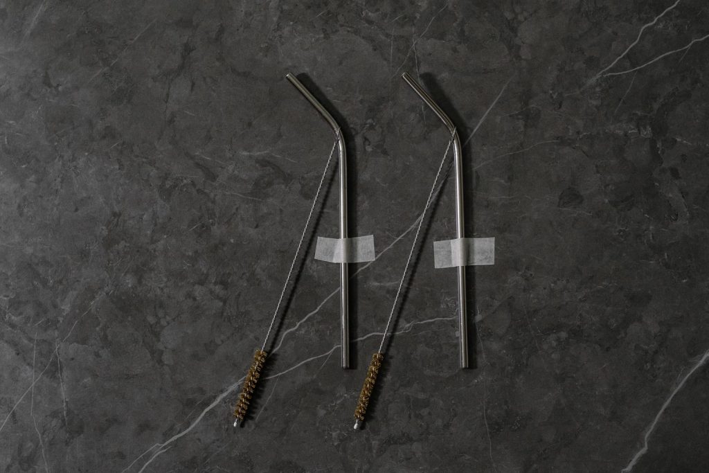 Reusable stainless steel straws with cleaning brushes