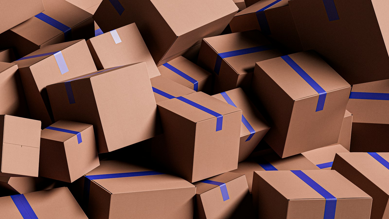 Stack of reusable cardboard shipping boxes