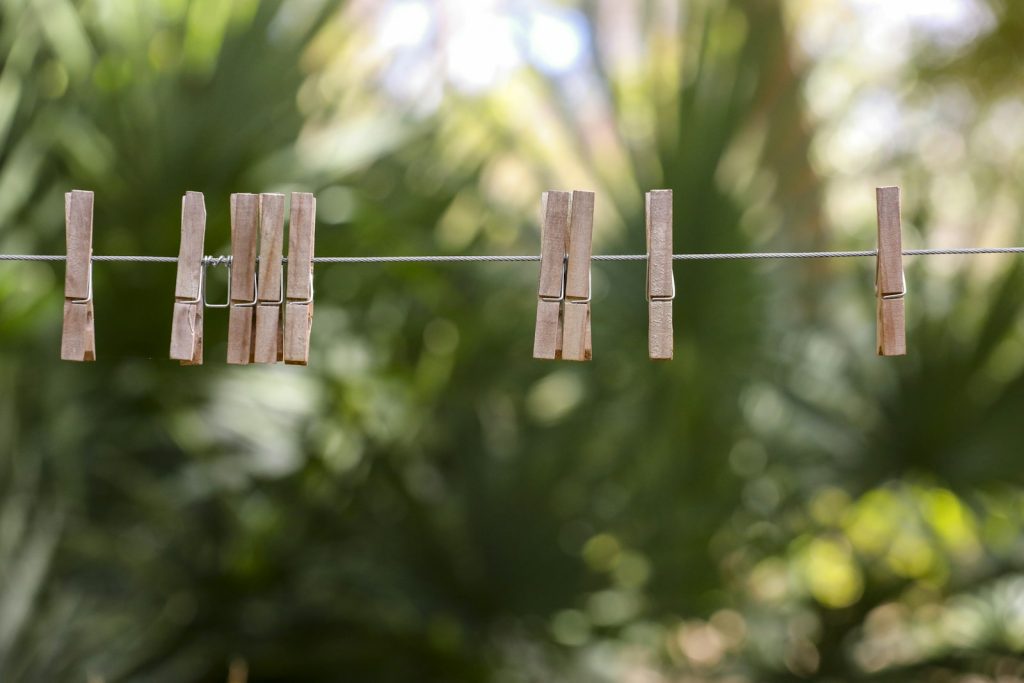 Clothespins on an outdoor clothesline