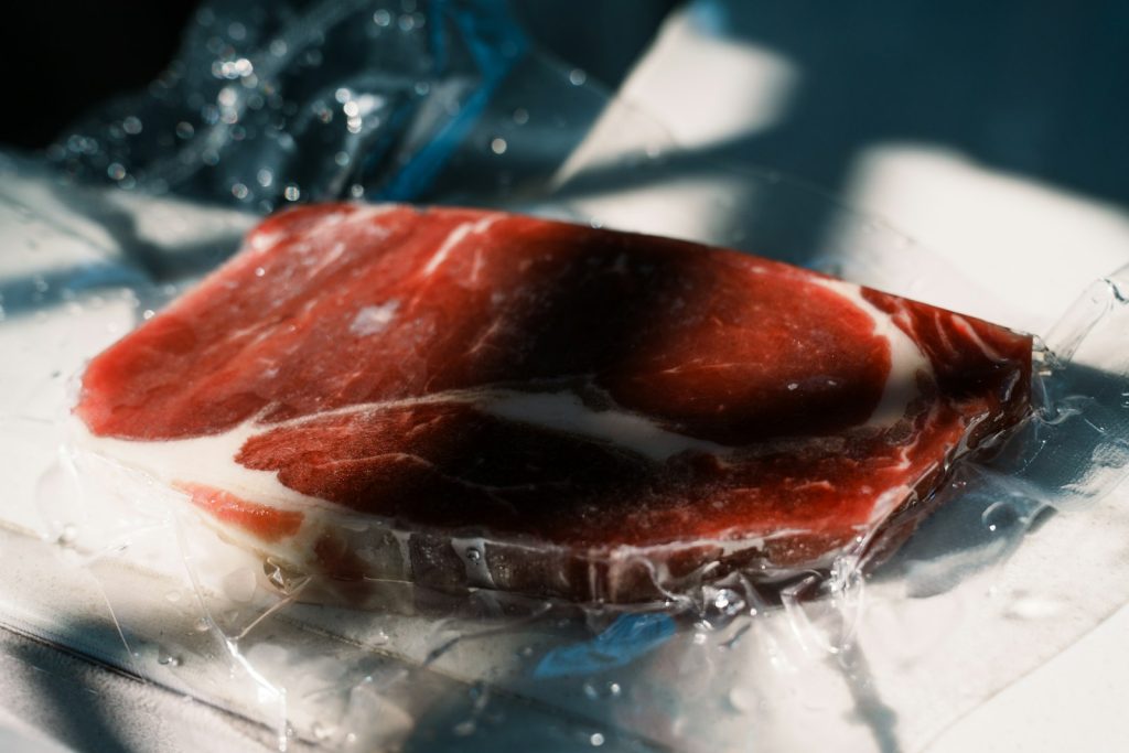 Vacuum-sealed food in a plastic bag